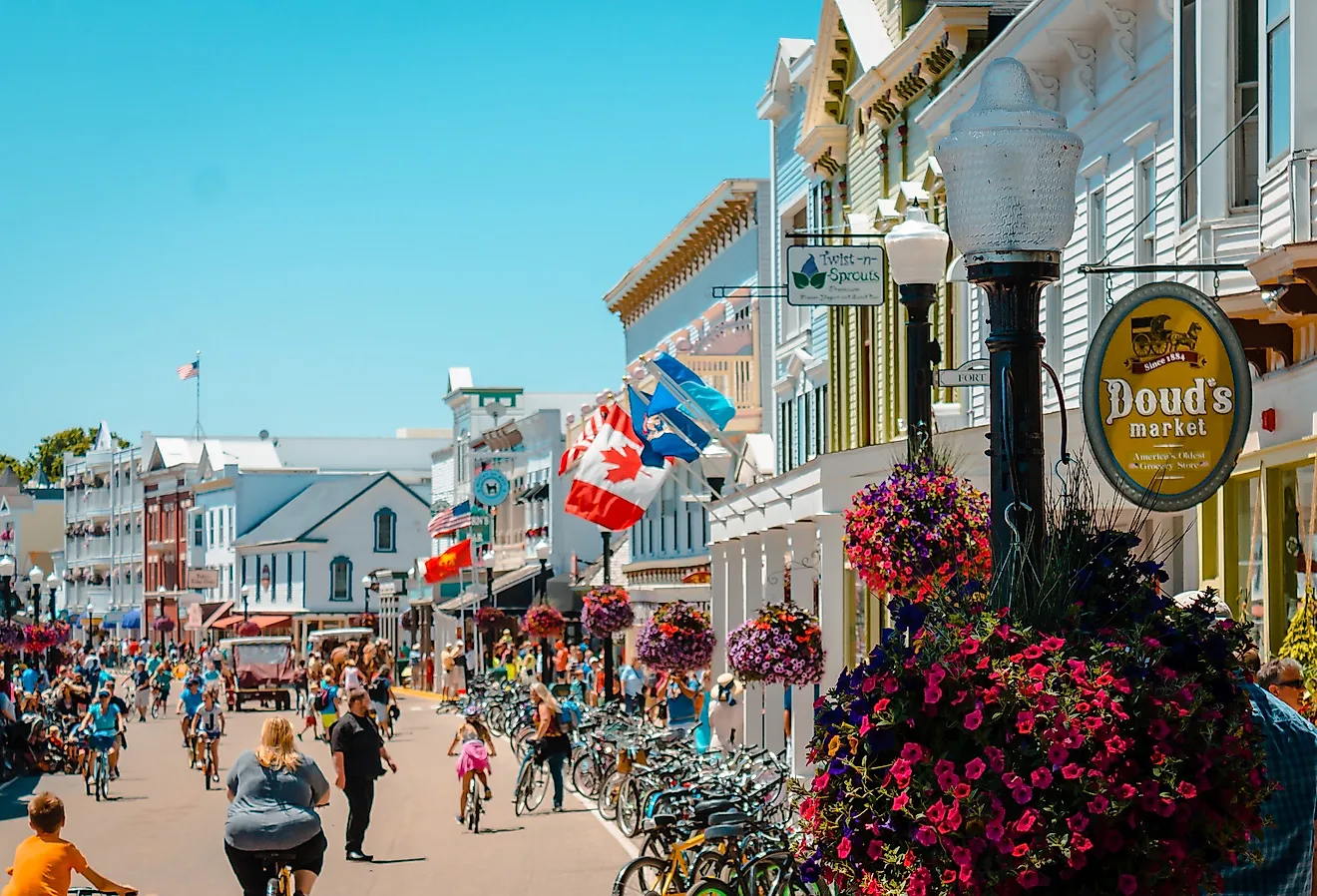 Looking down the main street of Mackinac Island, Michigan. Image credit Michael Deemer via Shutterstock