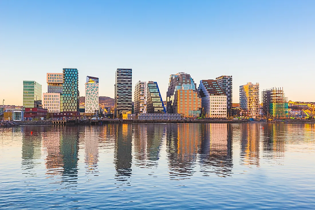 The skyline of Oslo, Norway. 