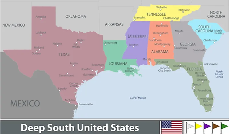 A map showing one interpretation of the Deep South. 