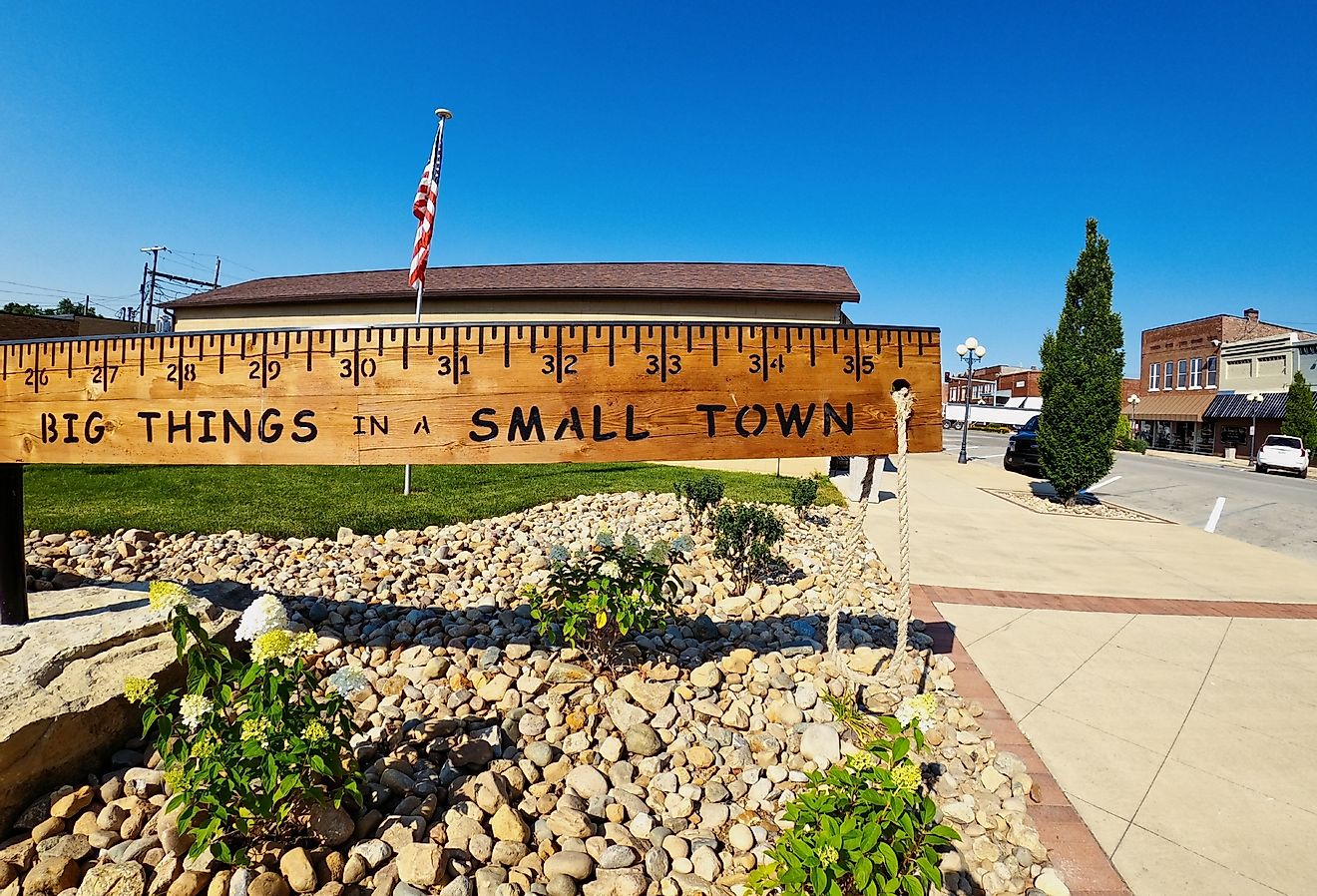 A giant wooden ruler in a park near the center of town in Casey, Illinois.