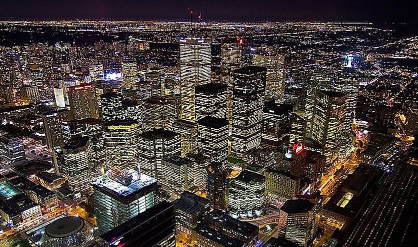 A view of the financial district of Toronto, Ontario, the most populous city in Canada.