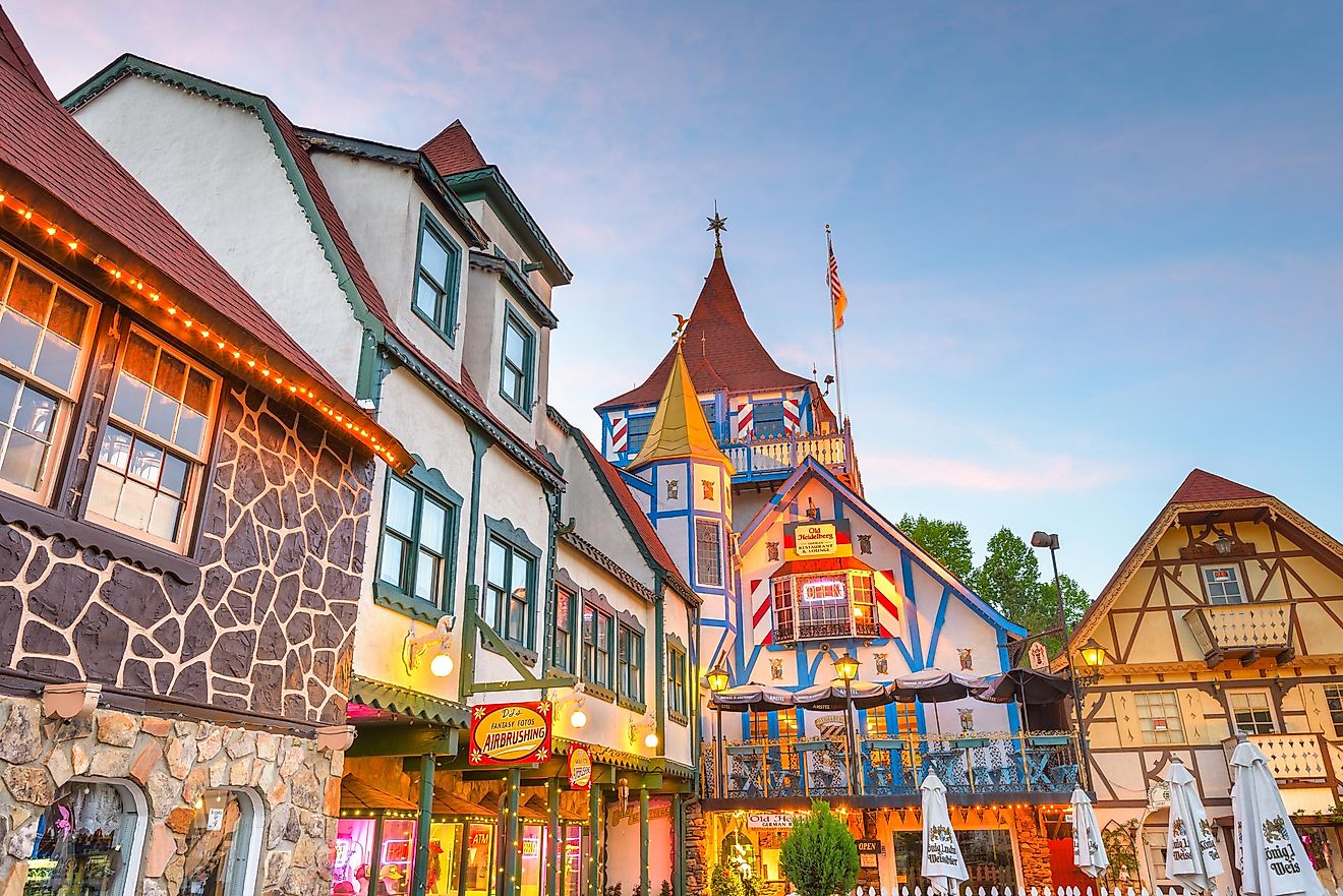 Helen Square, Helen, Georgia. The city is a replica of a Bavarian alpine town catering mainly to tourism and the German style architecture is city mandated. Editorial credit: Sean Pavone / Shutterstock.com