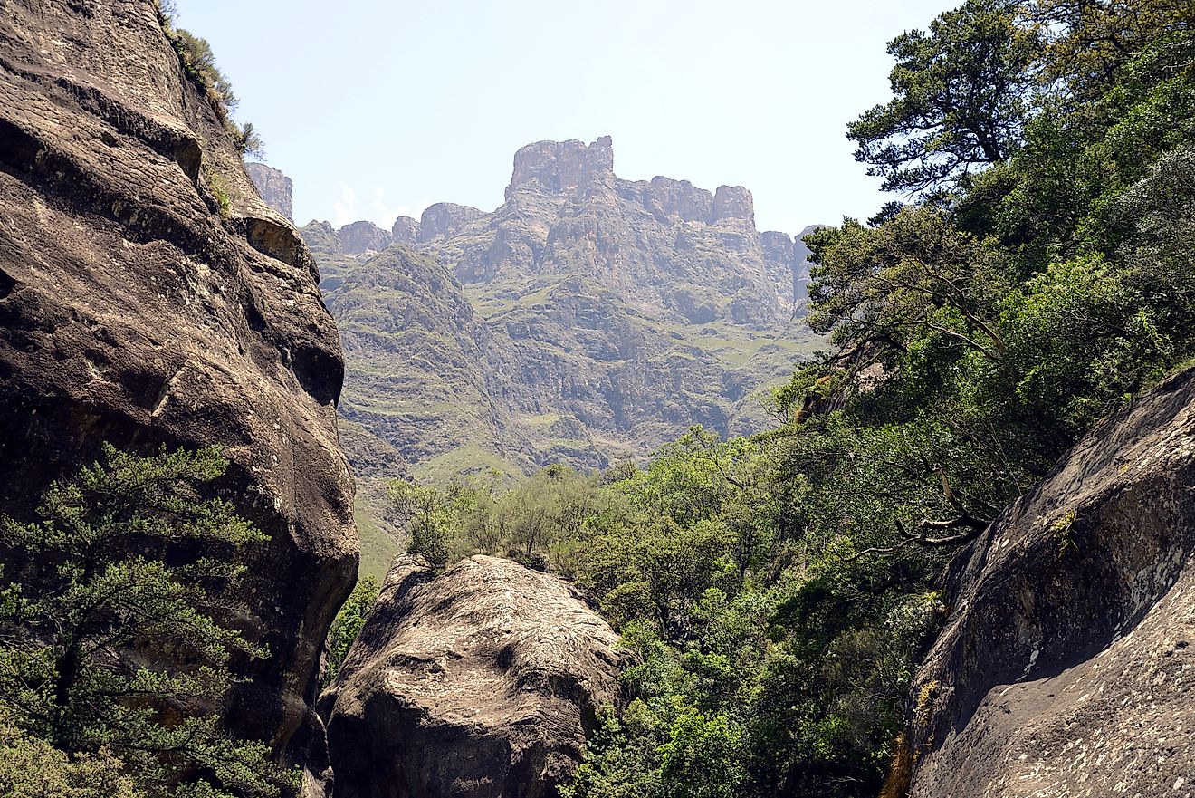 A view of South Africa's Royal Natal National Park. The park is crossed by the Drakensberg Mountains, and houses some of its highest peaks.