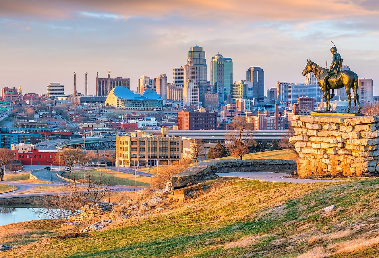 The Scout overlooking downtown Kansas City, Missouri.