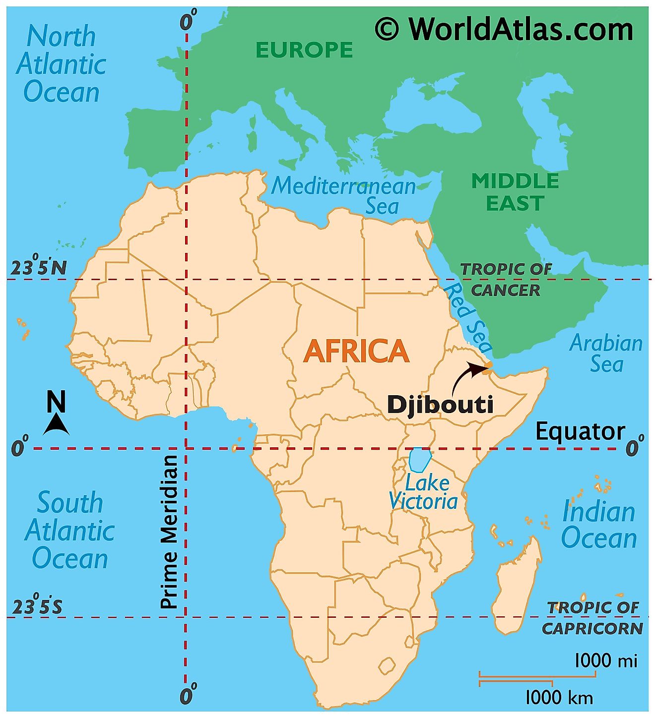 Map showing location of Djibouti in the world.