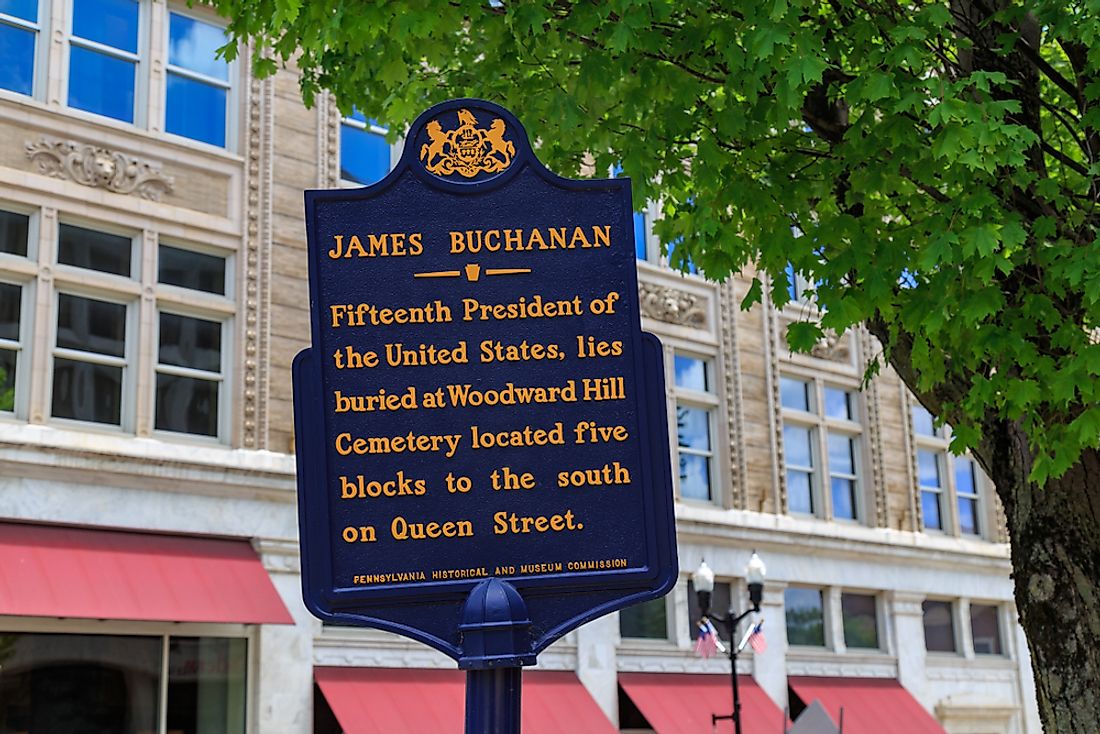 A plaque commemorating James Buchanan in Lancaster, PA. Editorial credit: George Sheldon / Shutterstock.com.