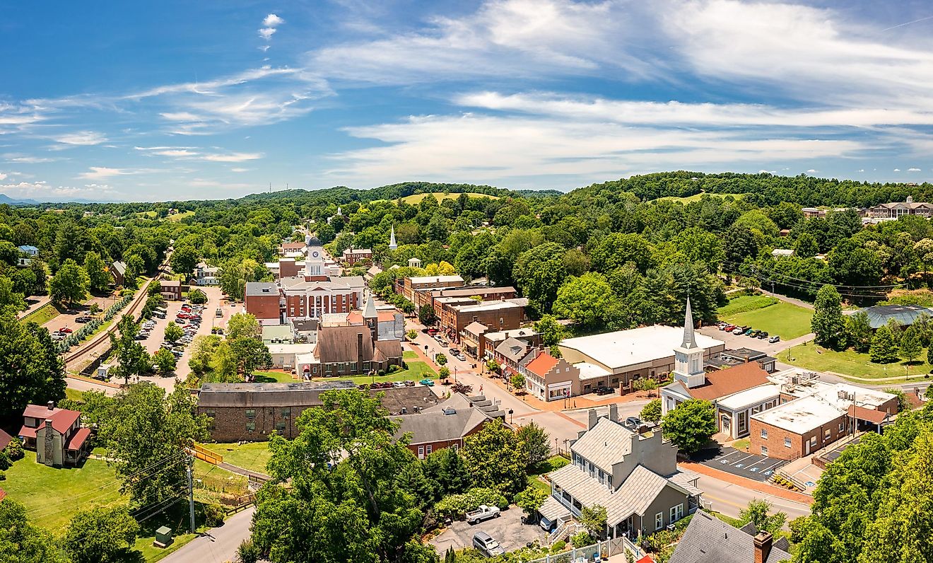 Aerial view of Tennessee's oldest town, Jonesborough.