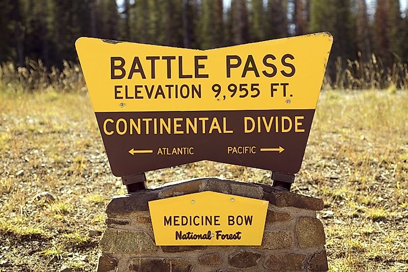 Battle Pass in Medicine Bow-Routt U.S. National Forest near the Wyoming-Colorado border. Precipitation flows to the Atlantic on one side, on the other to the Pacific.