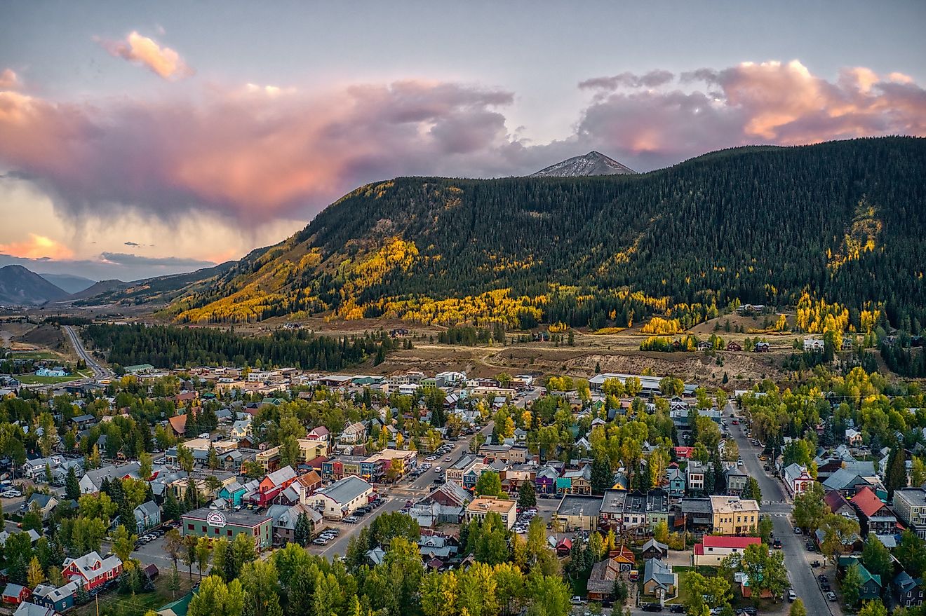 Aerial view of the popular ski town of Crested Butte, Colorado.