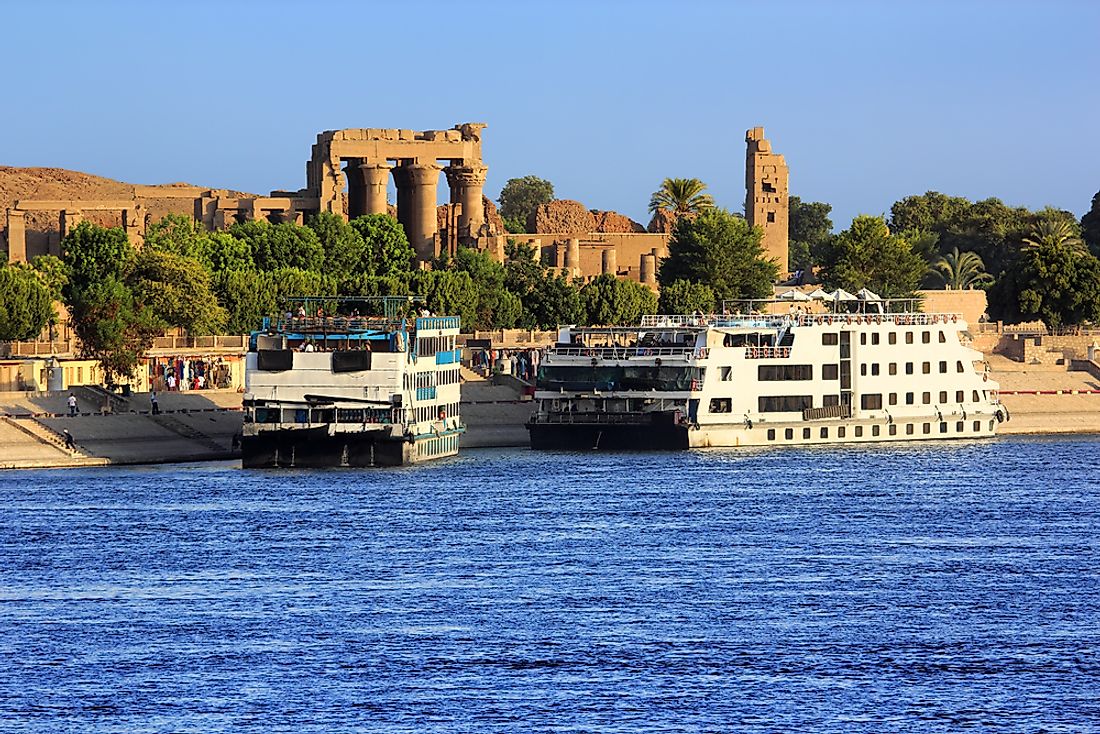 Cruise ships docked on the Nile River.