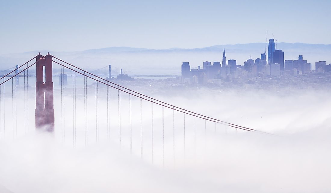 San Fransisco Bay obscured by fog.