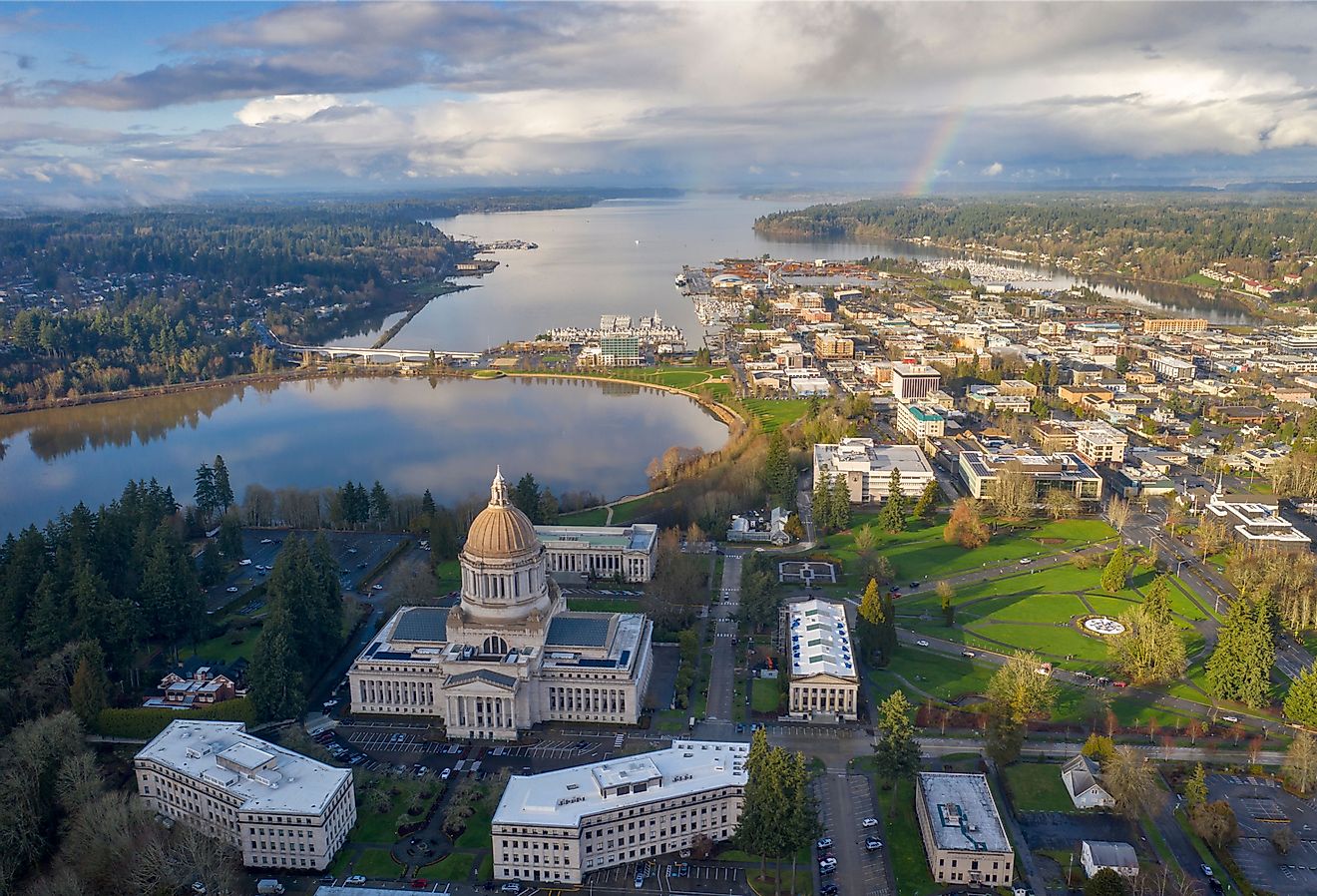 Aerial view of the city of Olympia in Washington state.