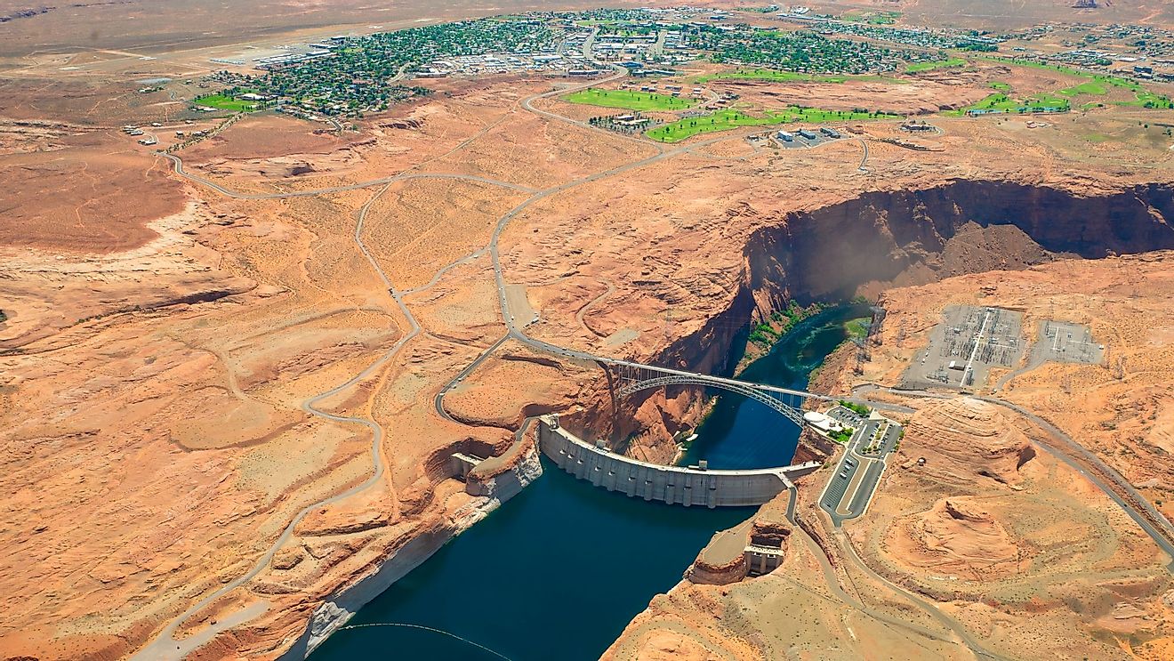 Glen Canyon Dam panoramic view from above. 
