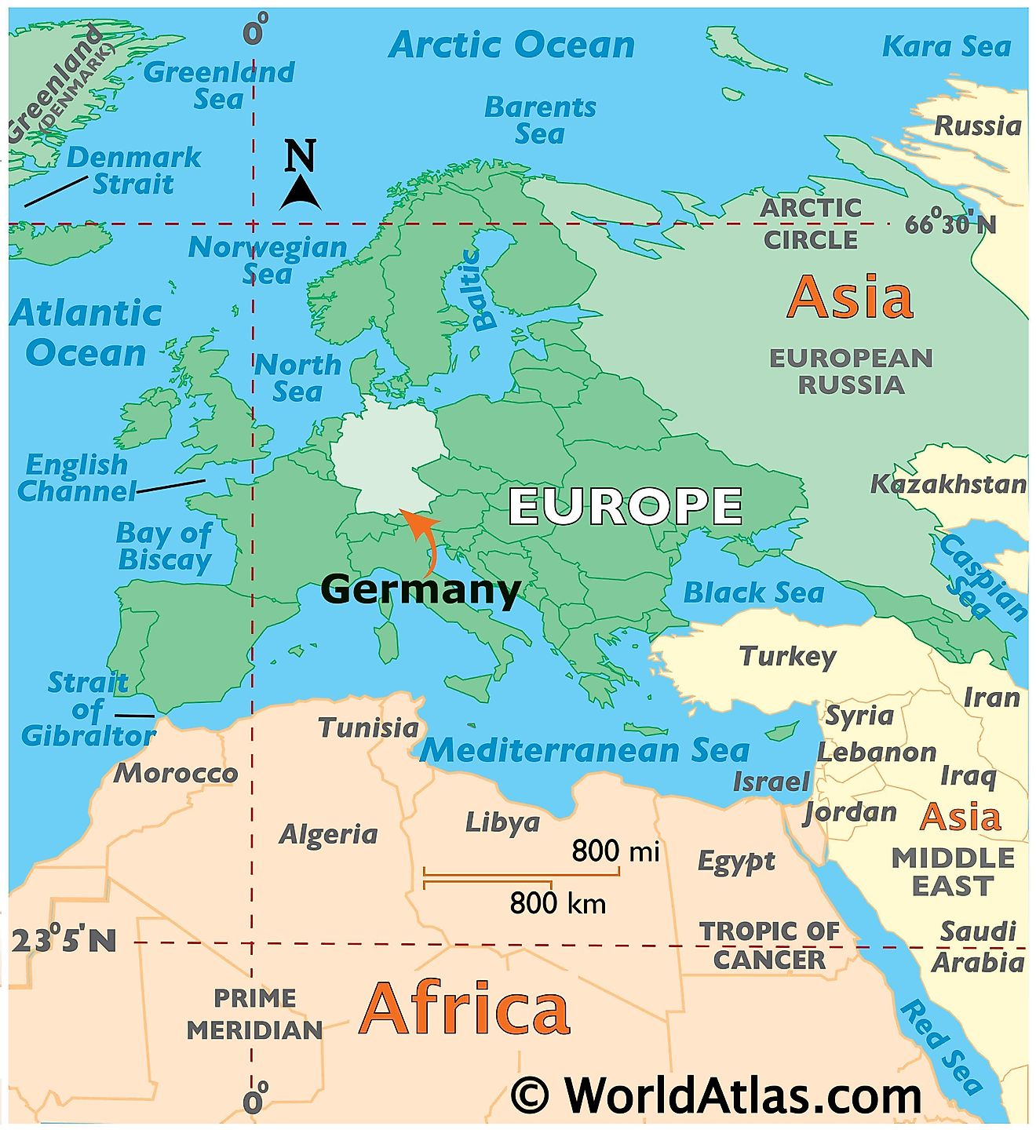 Map showing location of Germany in the world.