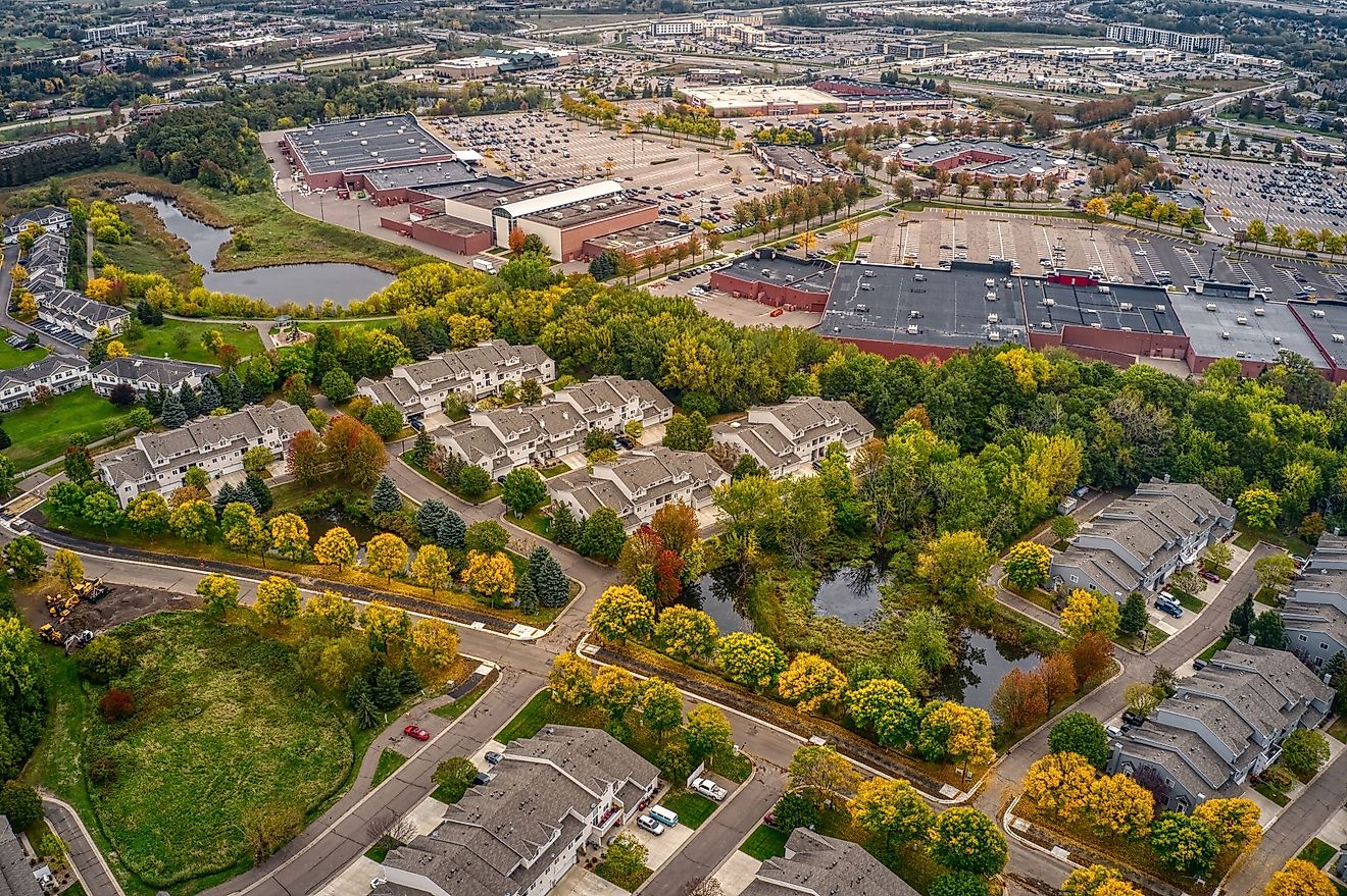 Aerial view of the twin cities suburb of Woodbury, Minnesota