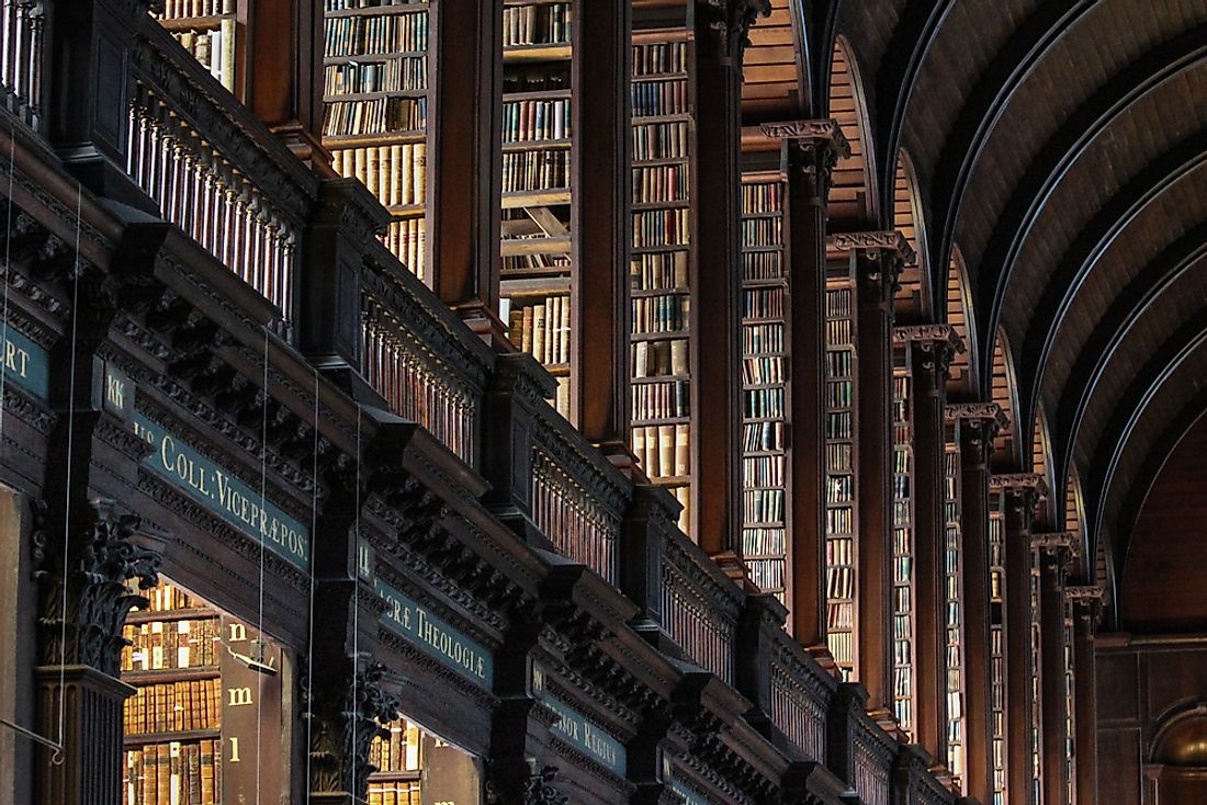 Rows of books at Trinity College Library, Dublin. 