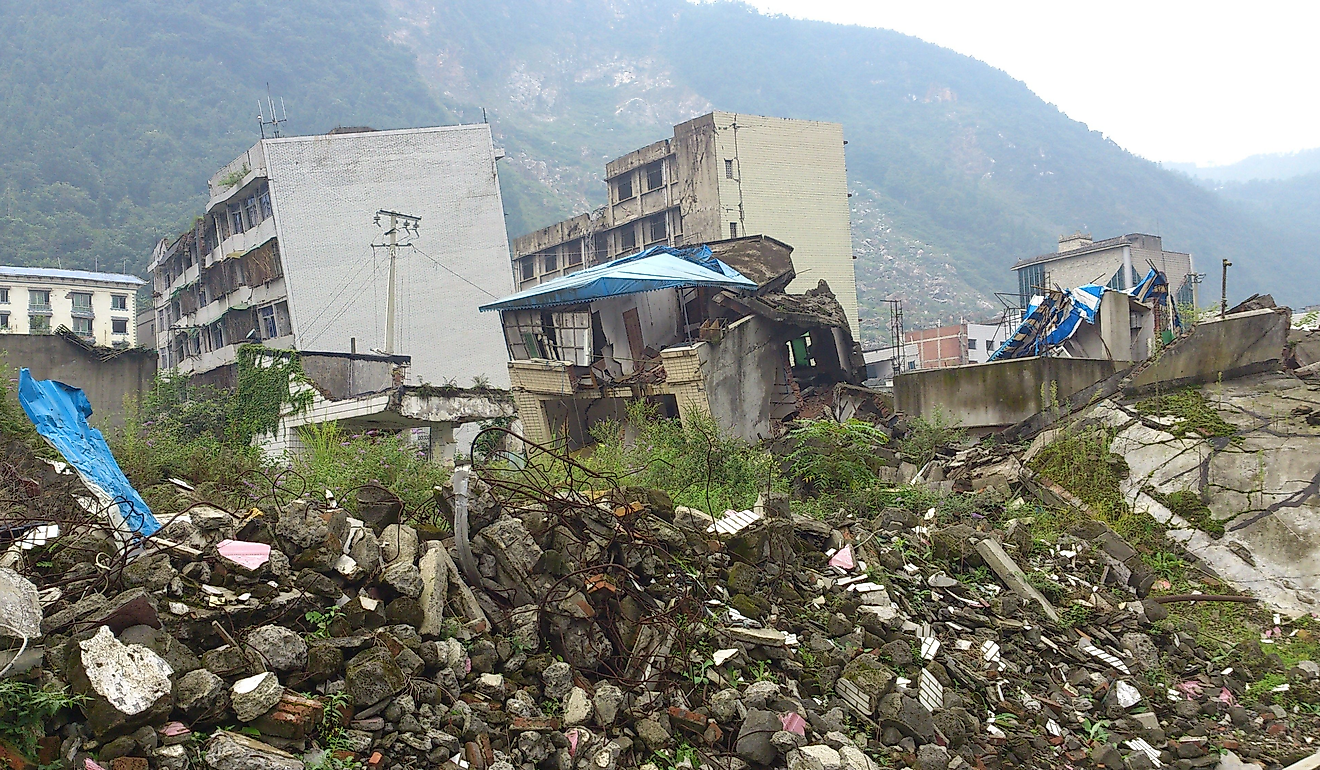 Damage from an earthquake in Sichuan, China, that scientists believe was caused by nearby dam construction.