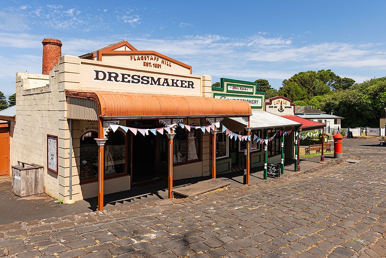 Warrnambool, Victoria: Flagstaff Hill Maritime Museum, village street, via Majonit / Shutterstock.com