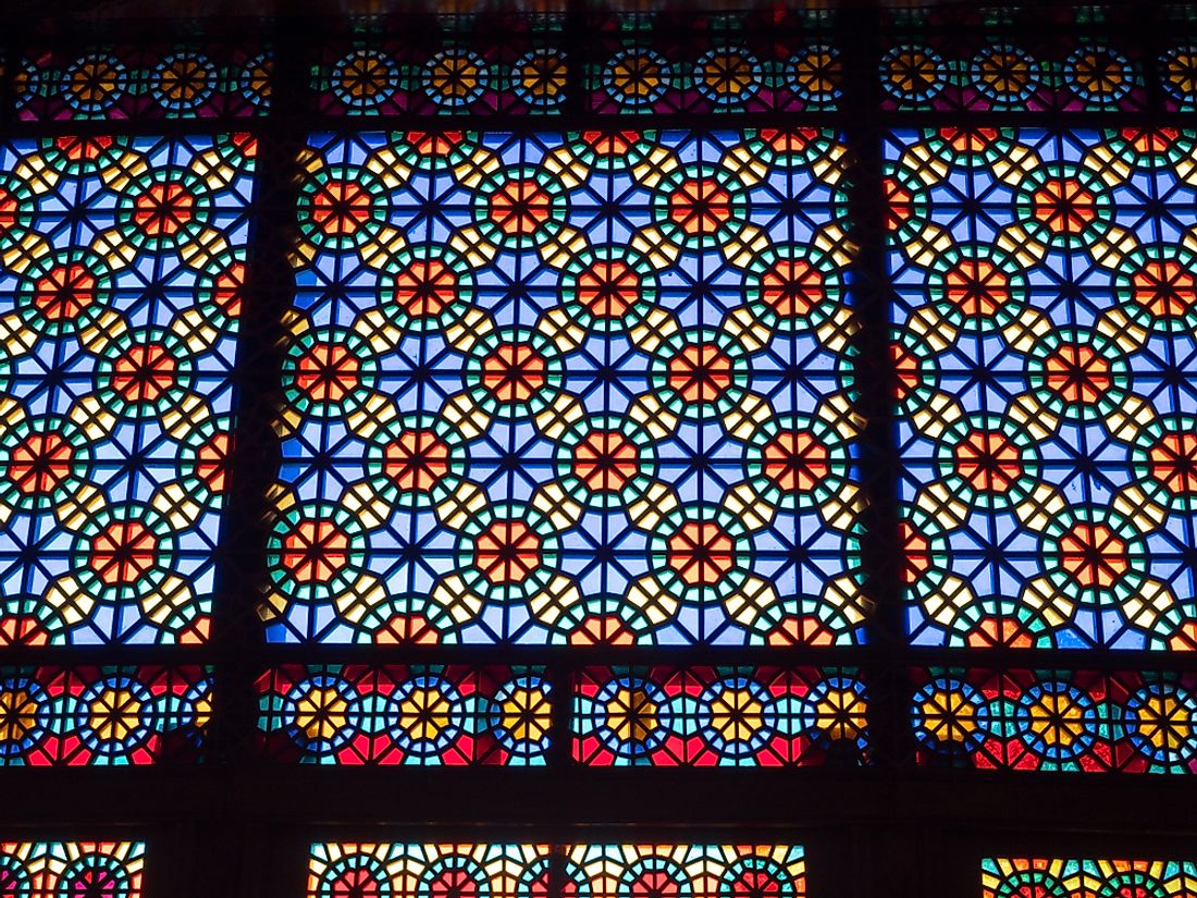 Stained glass windows of the Sheki Khan's Palace, the newest UNESCO World Heritage Site in Azerbaijan. Editorial credit: silverfox999 / Shutterstock.com.