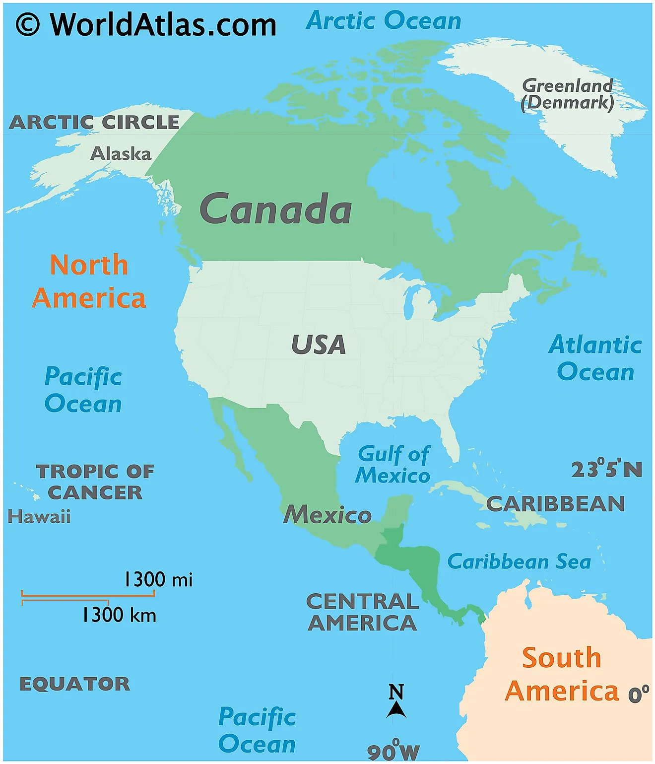 Map showing location of Canada in the world.