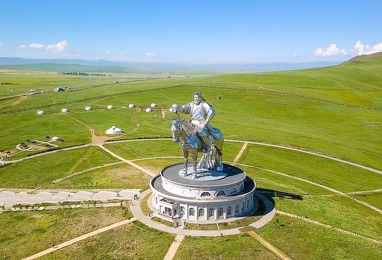 Equestrian statue of Genghis Khan in sunny weather, Mongolia, Ulaanbaatar.