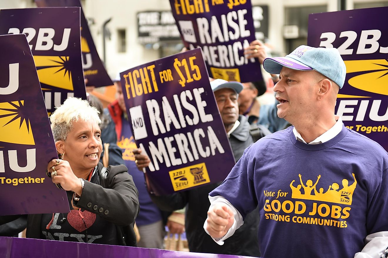 Union and labor activists gathered along Varick Street to urge the NY Wage Board on its first ever meeting to seek a $15 per hour minimum wage.