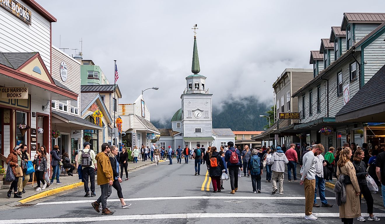 View of the historic Main Street in Sitka, Alaska. Editorial credit: Jeff Whyte / Shutterstock.com.