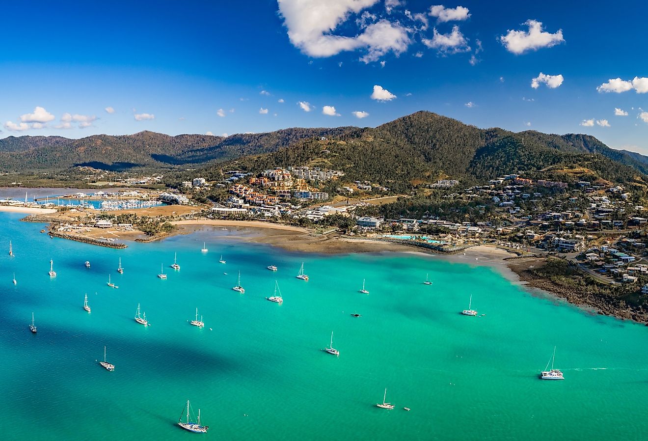 Aerial view of Airlie Beach, Queensland.