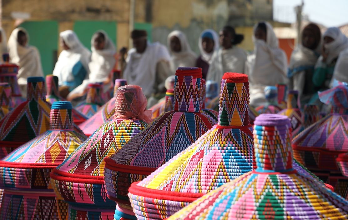 A market featuring vendors in Axum, Ethiopia. 