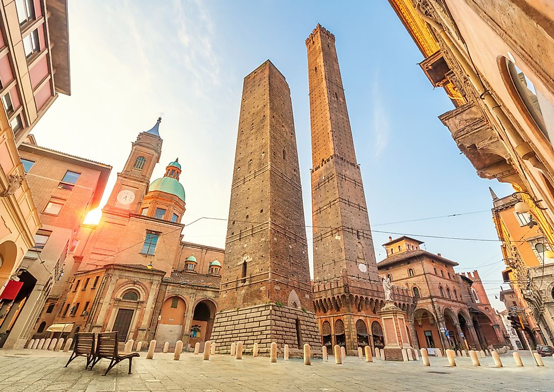 Two towers in Bologna, Italy. 