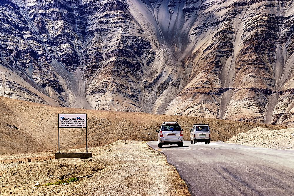 An example of a gravity hill found in Kashmir, India.