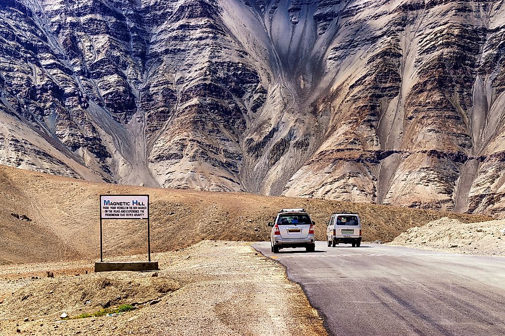 An example of a gravity hill found in Kashmir, India. 