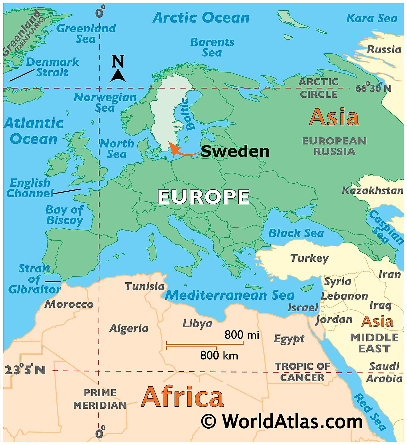 Map showing location of Sweden in the world.