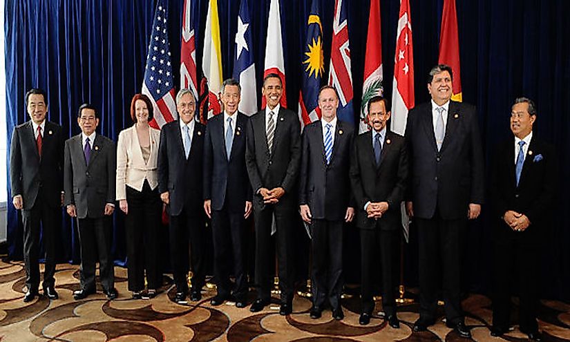Leaders of prospective member states at a TPP summit in 2010.