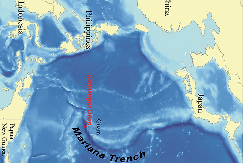 Geographic location of the Mariana Trench and Challenger Deep.