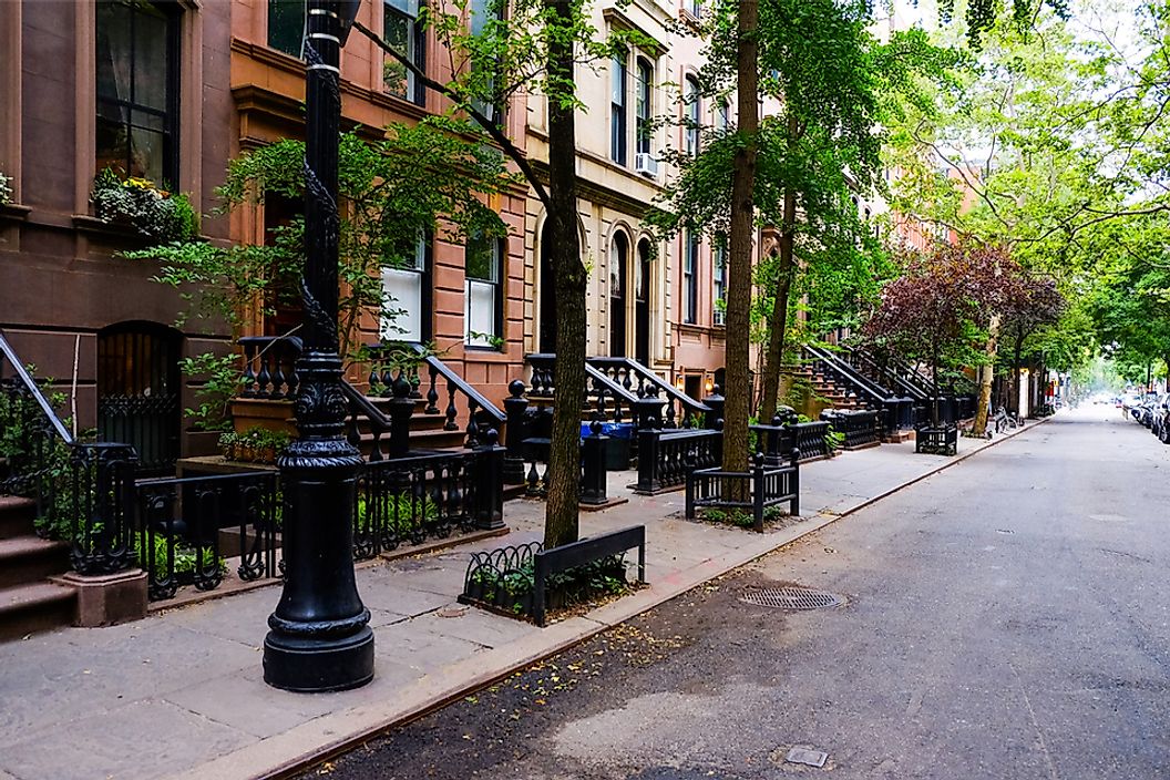 New York City's Greenwich Village has many historic brownstone buildings.