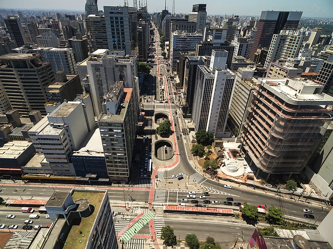 The densely populated Sao Paulo city, the capital of the Sao Paulo state of Brazil.