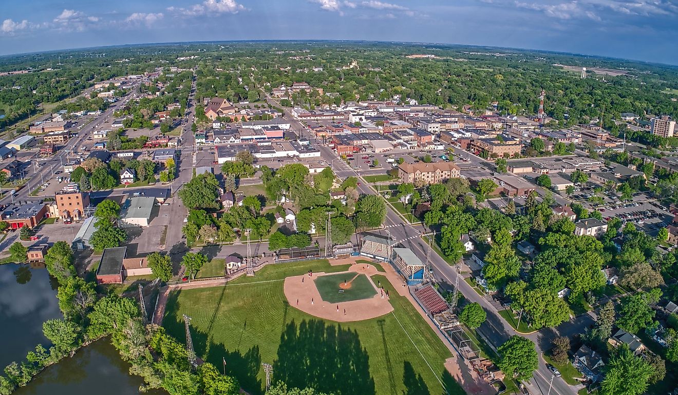 Aerial view of downtown Alexandria, Minnesota.