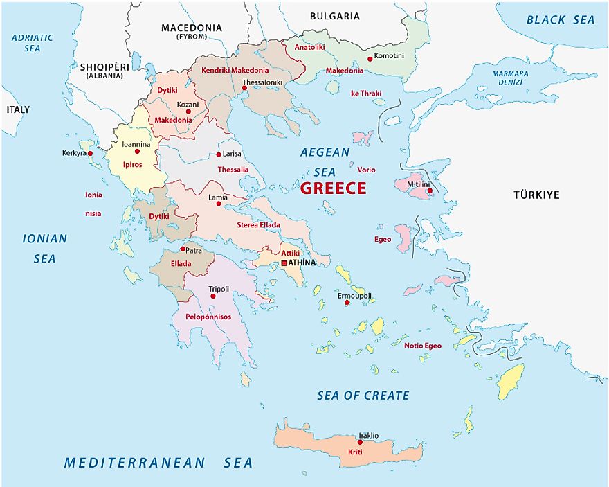 A map showing Greek regions. 