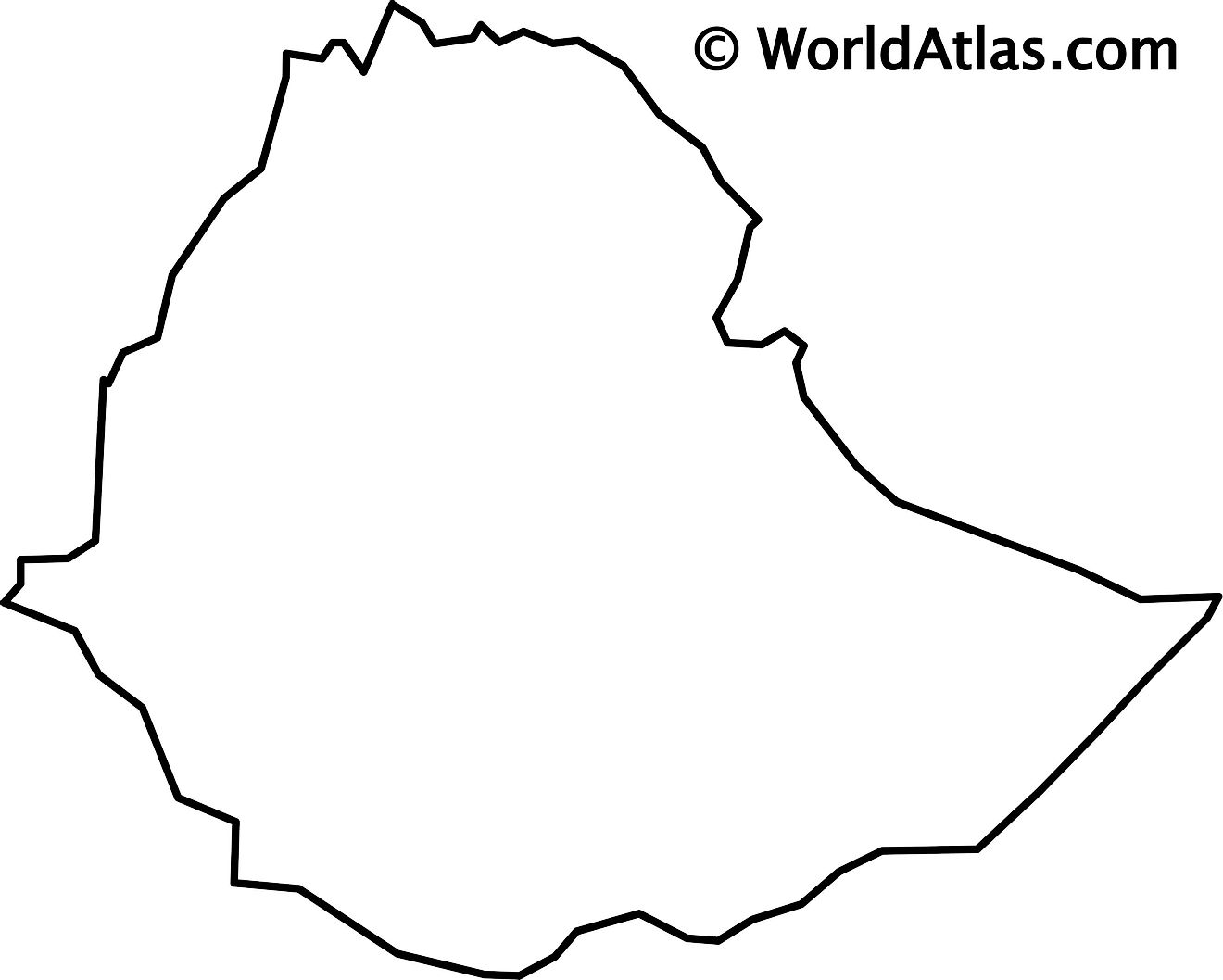 Mapa de contorno en blanco de Etiopía