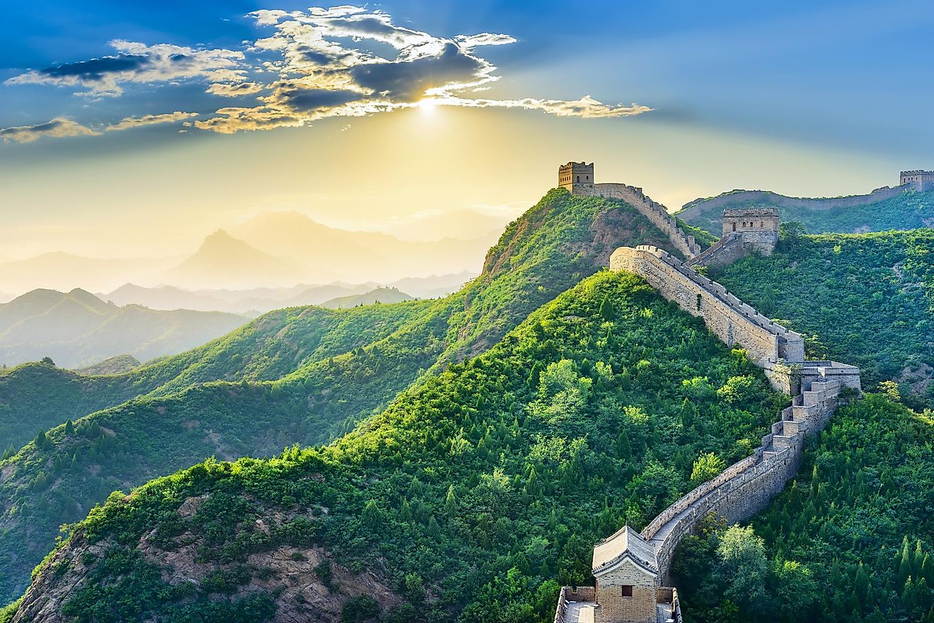 The Great Wall of China at sunset.