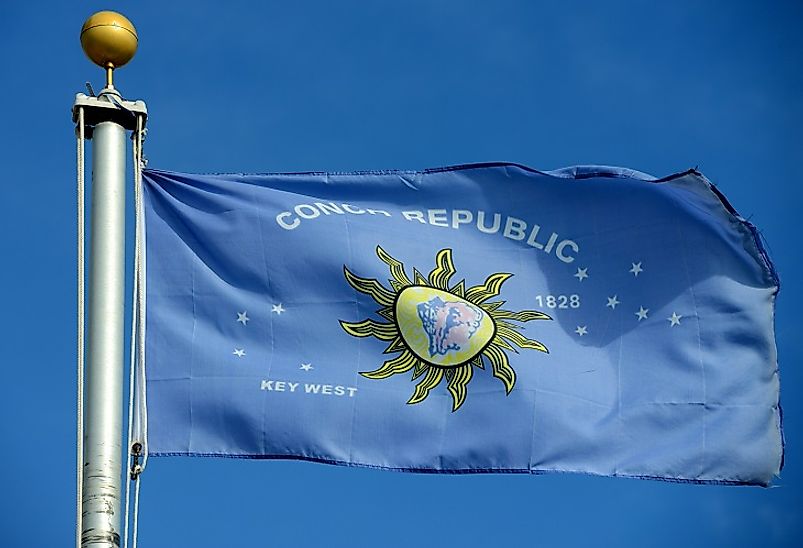 Flag of the Conch Republic in Key West, Florida. Motto: We Seceded Where Others Failed.