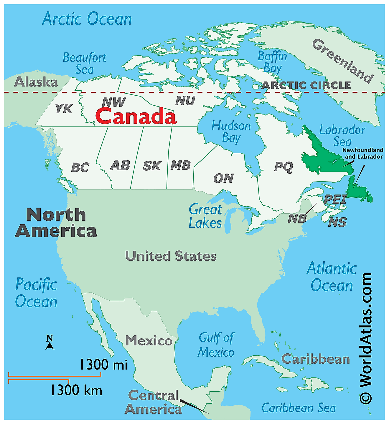 Map showing location of Newfoundland and Labrador in the world.