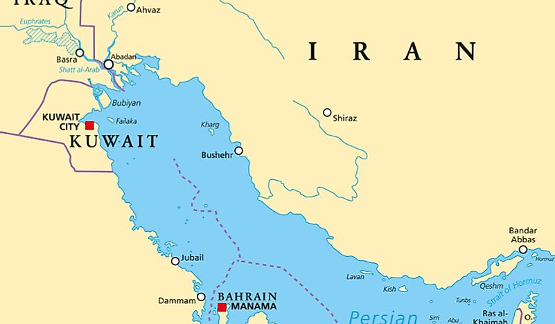 A map showing Kuwait's position in Western Asia. 