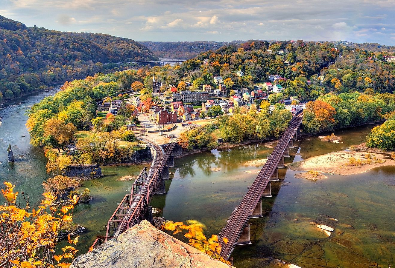 Harpers Ferry in West Virginia viewed from Maryland Heights during autumn. Image credit Kannan via AdobeStock.
