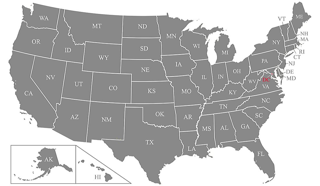 Map showing the US state abbreviations.