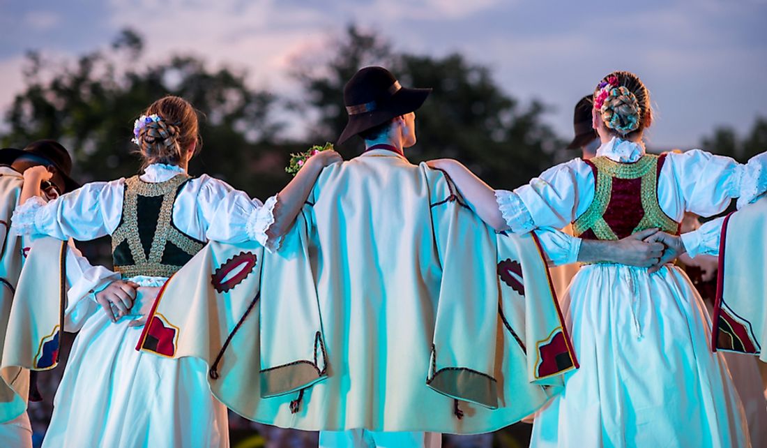 Traditional Slovak costumes during a flower dance.