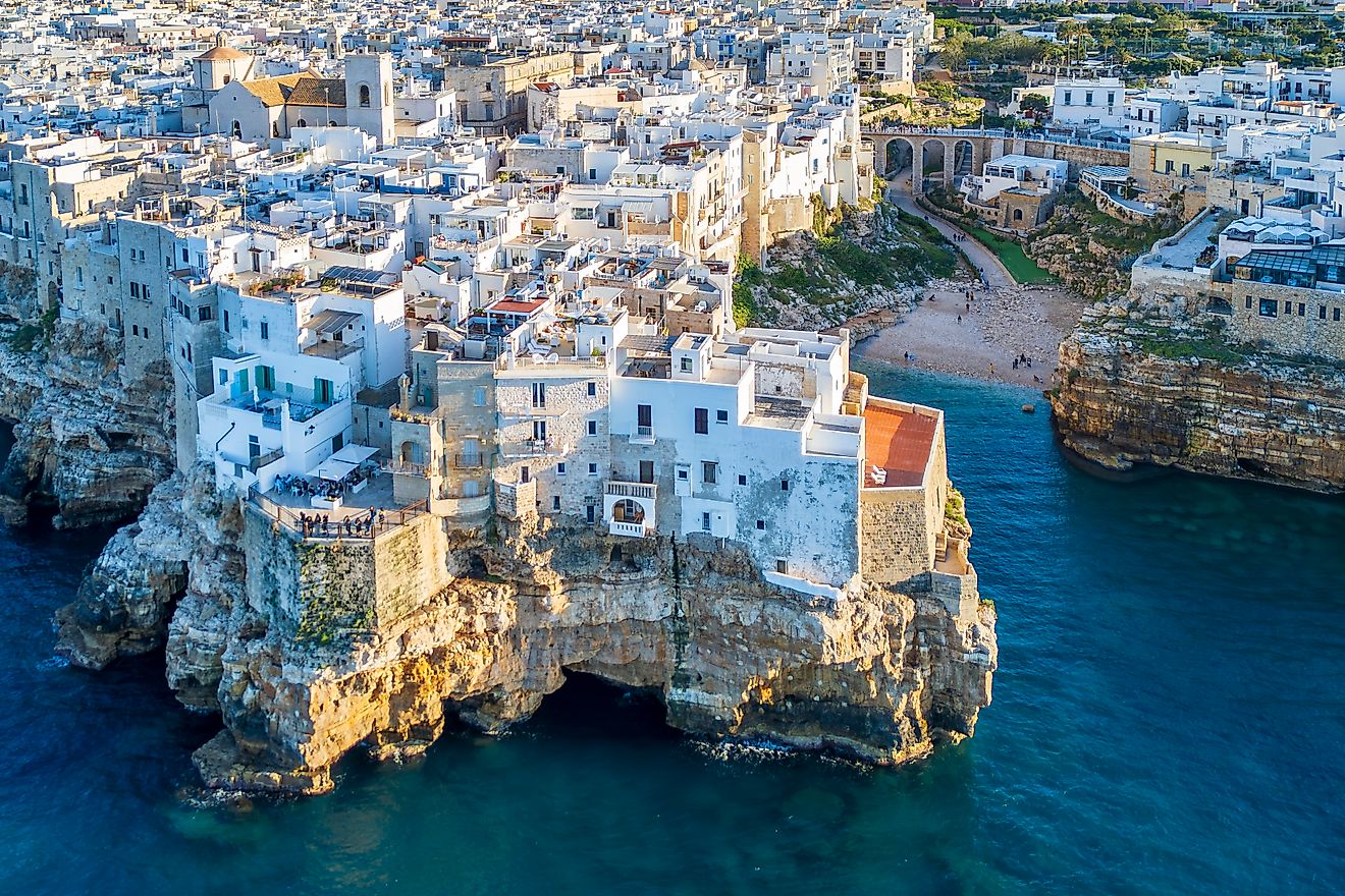 Polignano a Mare Town drone view in Italy
