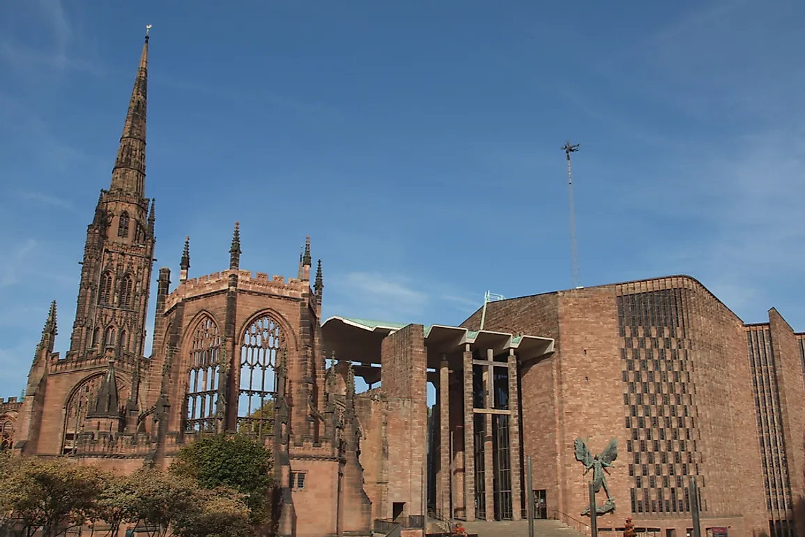 The new St Michael's Cathedral is build alongside the ruins of the old cathedral.