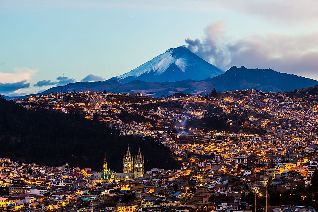View of Quito, Ecuador with the Cotopaxi Volcano in the background. 